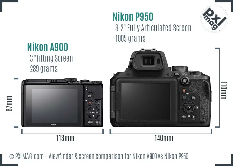 Nikon A900 vs Nikon P950 Screen and Viewfinder comparison