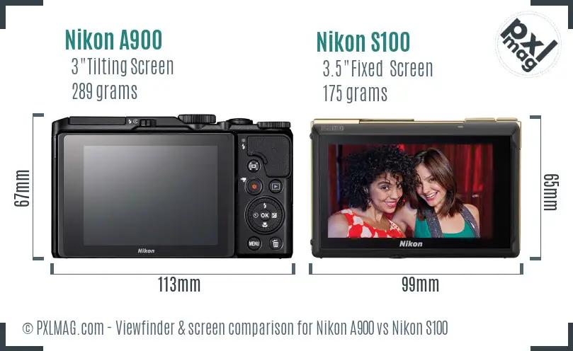 Nikon A900 vs Nikon S100 Screen and Viewfinder comparison