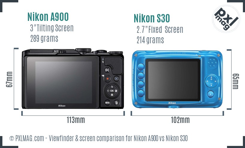 Nikon A900 vs Nikon S30 Screen and Viewfinder comparison