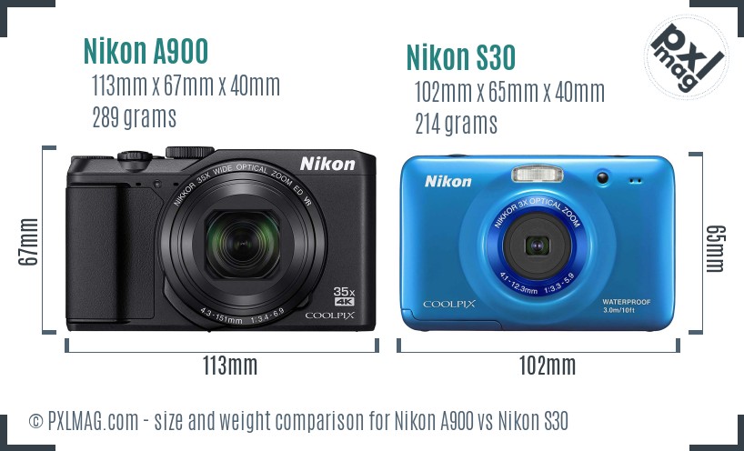Nikon A900 vs Nikon S30 size comparison Nikon A900 vs Nikon S30 size comparison