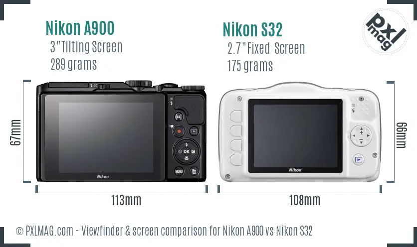 Nikon A900 vs Nikon S32 Screen and Viewfinder comparison