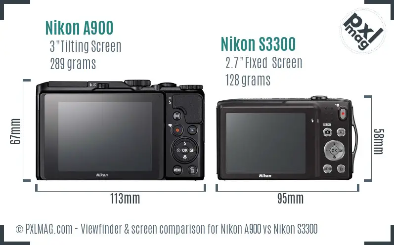 Nikon A900 vs Nikon S3300 Screen and Viewfinder comparison