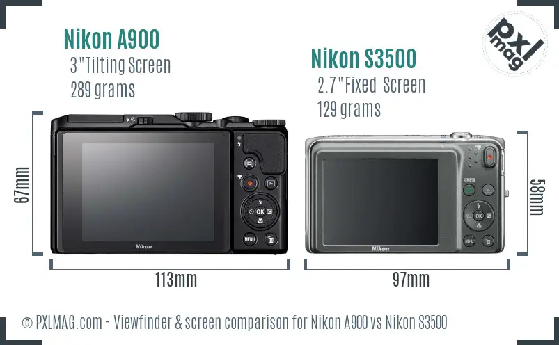Nikon A900 vs Nikon S3500 Screen and Viewfinder comparison Nikon A900 vs Nikon S3500 Screen and Viewfinder comparison