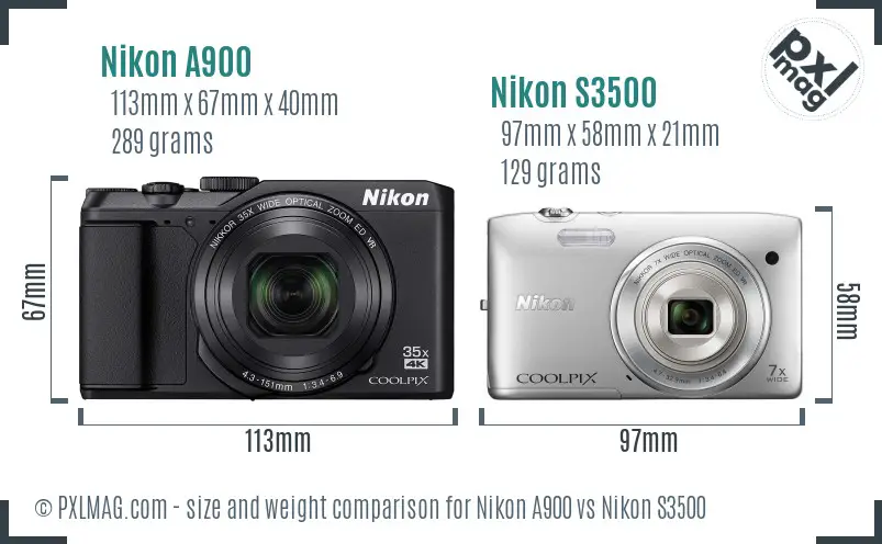 Nikon A900 vs Nikon S3500 size comparison Nikon A900 vs Nikon S3500 size comparison