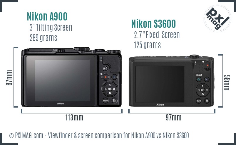 Nikon A900 vs Nikon S3600 Screen and Viewfinder comparison