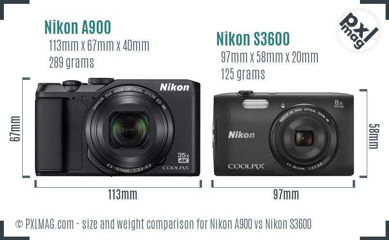 Nikon A900 vs Nikon S3600 size comparison Nikon A900 vs Nikon S3600 size comparison