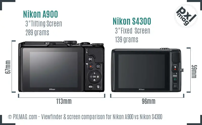 Nikon A900 vs Nikon S4300 Screen and Viewfinder comparison