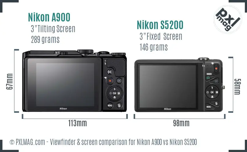 Nikon A900 vs Nikon S5200 Screen and Viewfinder comparison Nikon A900 vs Nikon S5200 Screen and Viewfinder comparison