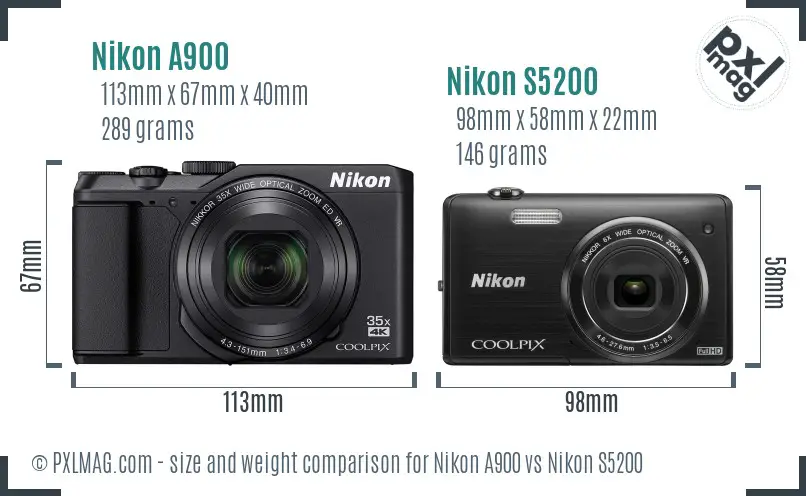 Nikon A900 vs Nikon S5200 size comparison Nikon A900 vs Nikon S5200 size comparison
