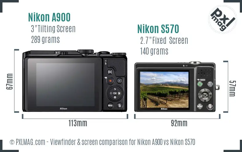 Nikon A900 vs Nikon S570 Screen and Viewfinder comparison