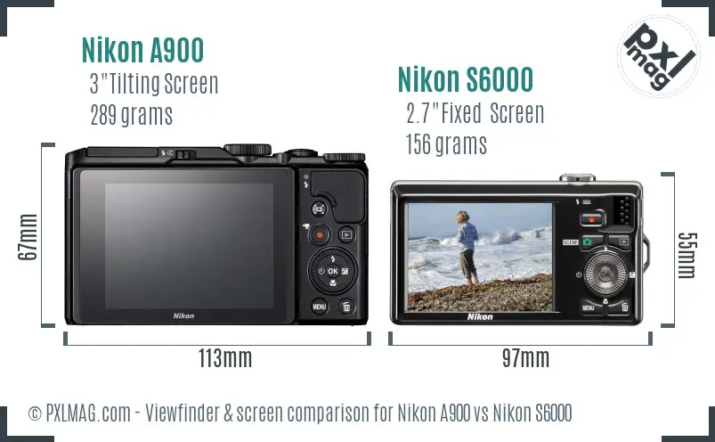 Nikon A900 vs Nikon S6000 Screen and Viewfinder comparison