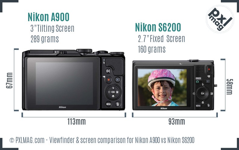 Nikon A900 vs Nikon S6200 Screen and Viewfinder comparison