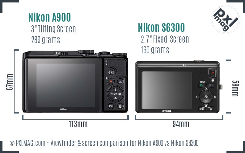 Nikon A900 vs Nikon S6300 Screen and Viewfinder comparison
