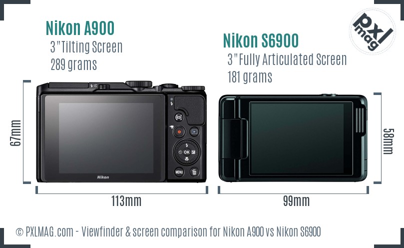 Nikon A900 vs Nikon S6900 Screen and Viewfinder comparison