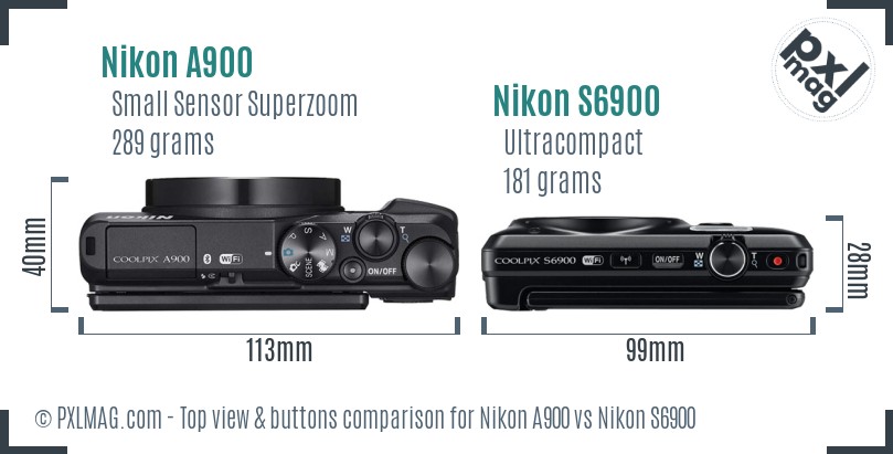 Nikon A900 vs Nikon S6900 top view buttons comparison