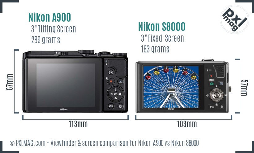 Nikon A900 vs Nikon S8000 Screen and Viewfinder comparison