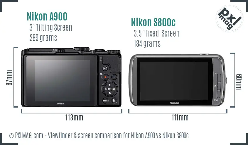 Nikon A900 vs Nikon S800c Screen and Viewfinder comparison