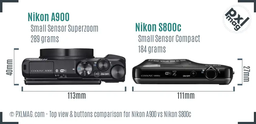 Nikon A900 vs Nikon S800c top view buttons comparison