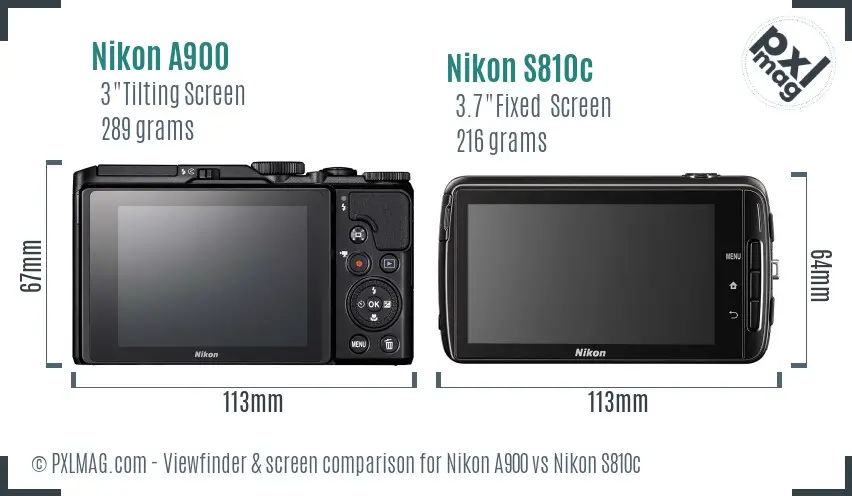 Nikon A900 vs Nikon S810c Screen and Viewfinder comparison