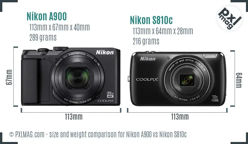 Nikon A900 vs Nikon S810c size comparison