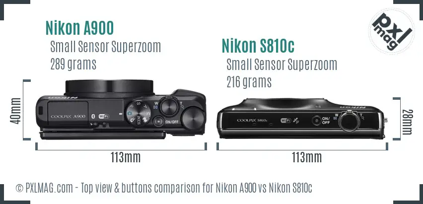 Nikon A900 vs Nikon S810c top view buttons comparison