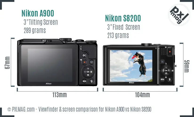 Nikon A900 vs Nikon S8200 Screen and Viewfinder comparison