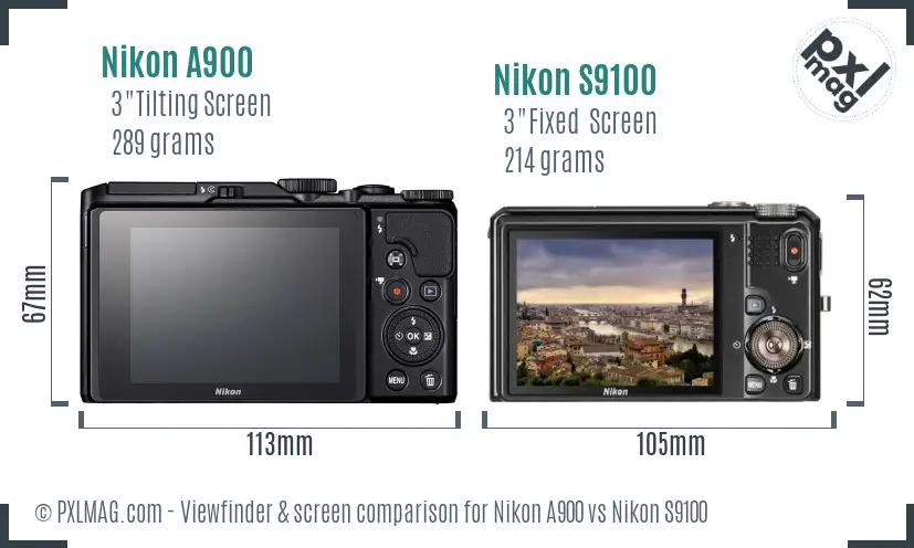 Nikon A900 vs Nikon S9100 Screen and Viewfinder comparison