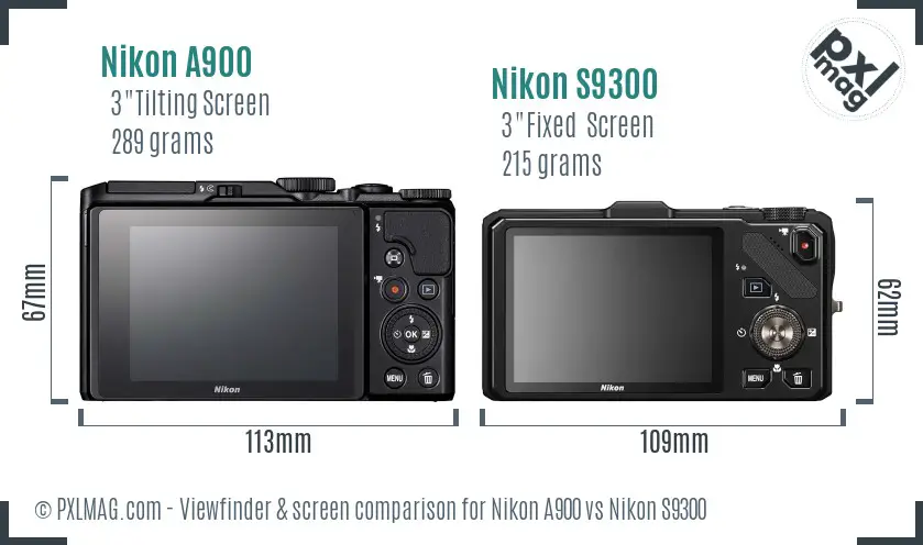 Nikon A900 vs Nikon S9300 Screen and Viewfinder comparison