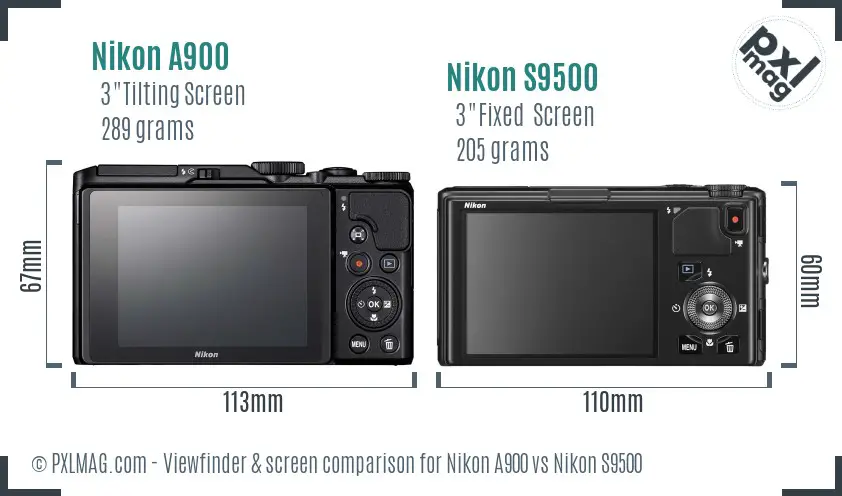 Nikon A900 vs Nikon S9500 Screen and Viewfinder comparison