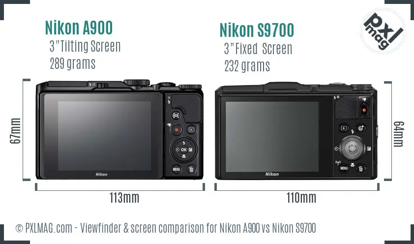 Nikon A900 vs Nikon S9700 Screen and Viewfinder comparison