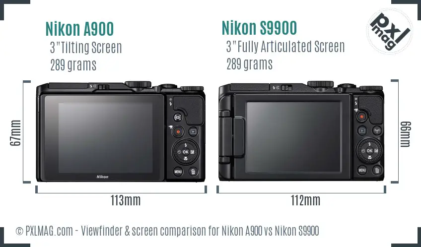 Nikon A900 vs Nikon S9900 Screen and Viewfinder comparison