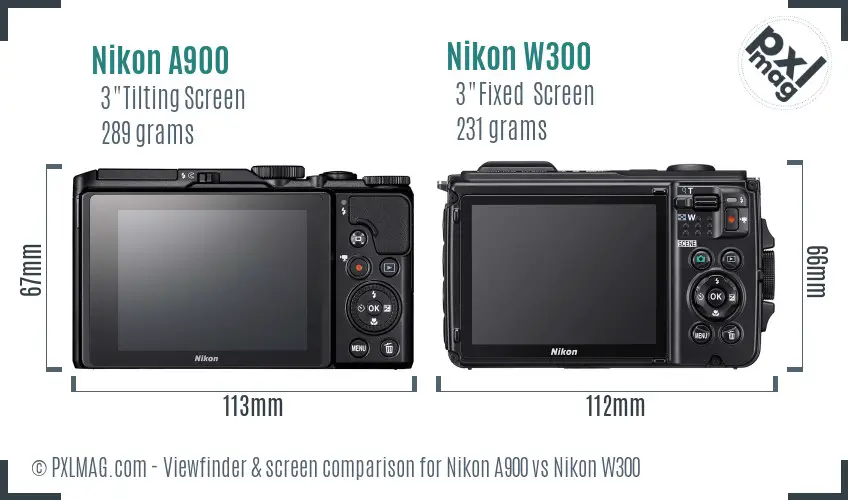 Nikon A900 vs Nikon W300 Screen and Viewfinder comparison