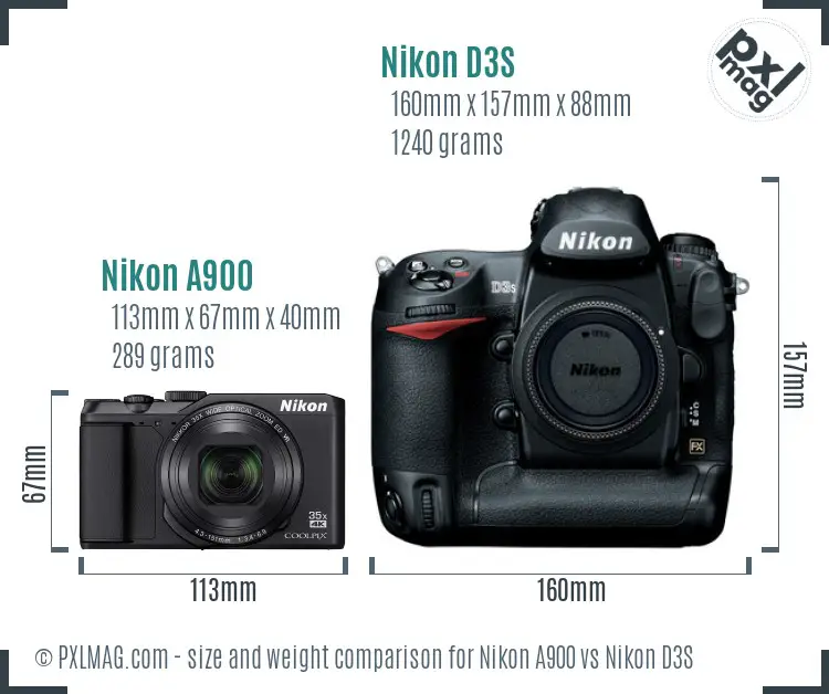 Nikon A900 vs Nikon D3S size comparison