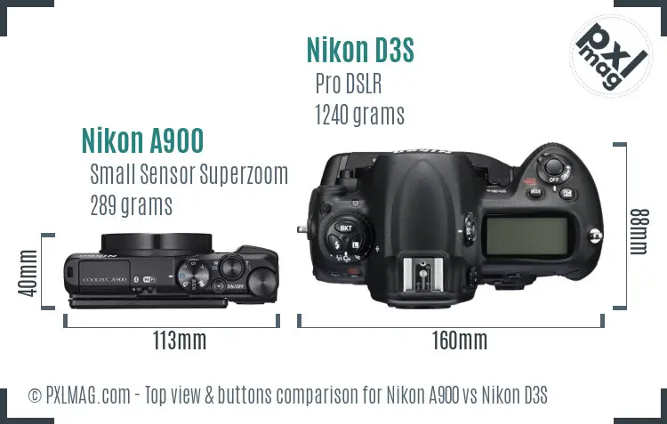 Nikon A900 vs Nikon D3S top view buttons comparison