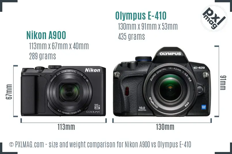 Nikon A900 vs Olympus E-410 size comparison