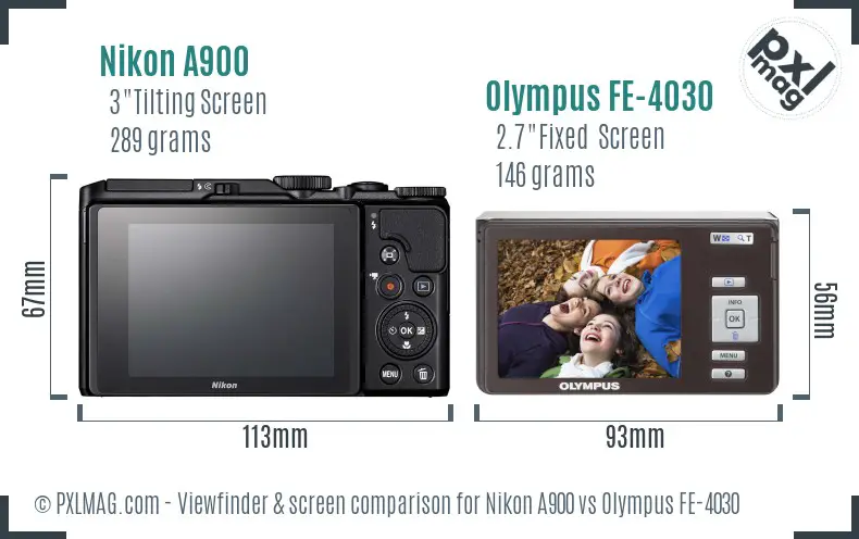 Nikon A900 vs Olympus FE-4030 Screen and Viewfinder comparison Nikon A900 vs Olympus FE-4030 Screen and Viewfinder comparison