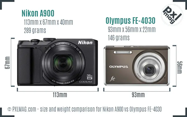 Nikon A900 vs Olympus FE-4030 size comparison Nikon A900 vs Olympus FE-4030 size comparison