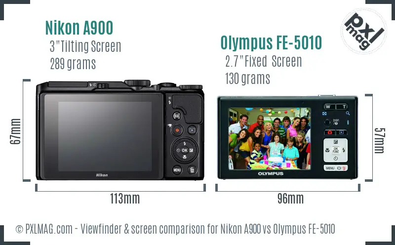 Nikon A900 vs Olympus FE-5010 Screen and Viewfinder comparison