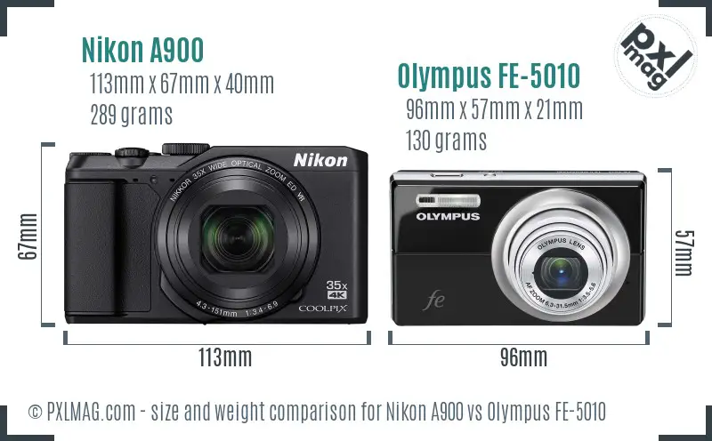 Nikon A900 vs Olympus FE-5010 size comparison