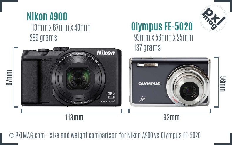 Nikon A900 vs Olympus FE-5020 size comparison Nikon A900 vs Olympus FE-5020 size comparison