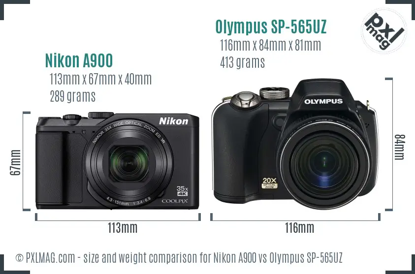Nikon A900 vs Olympus SP-565UZ size comparison