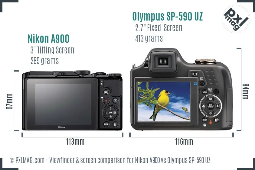 Nikon A900 vs Olympus SP-590 UZ Screen and Viewfinder comparison