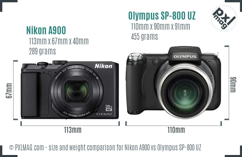 Nikon A900 vs Olympus SP-800 UZ size comparison