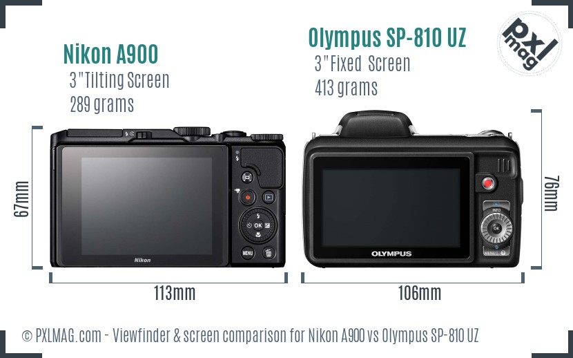 Nikon A900 vs Olympus SP-810 UZ Screen and Viewfinder comparison