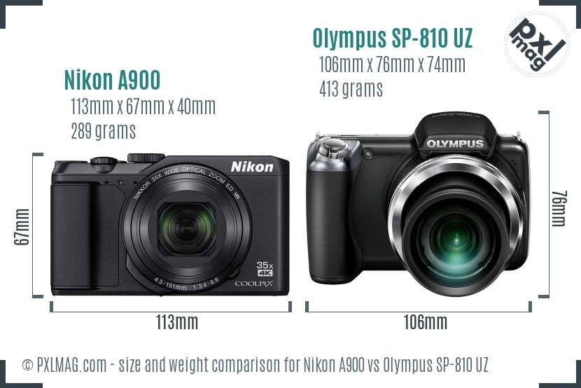 Nikon A900 vs Olympus SP-810 UZ size comparison