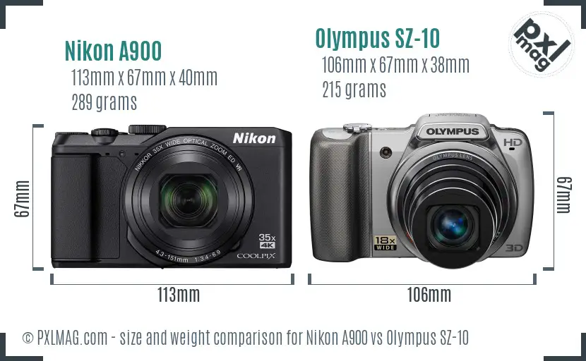 Nikon A900 vs Olympus SZ-10 size comparison