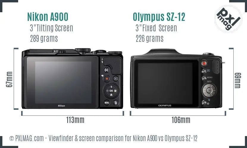 Nikon A900 vs Olympus SZ-12 Screen and Viewfinder comparison