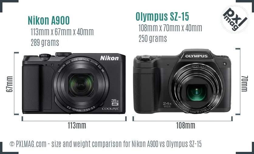 Nikon A900 vs Olympus SZ-15 size comparison