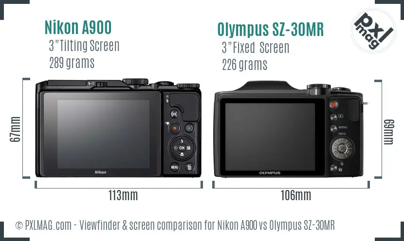Nikon A900 vs Olympus SZ-30MR Screen and Viewfinder comparison