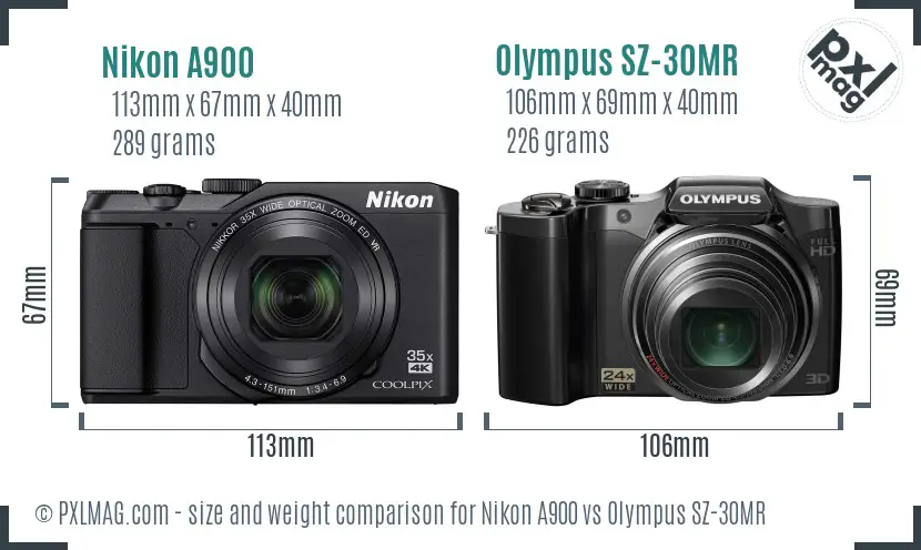 Nikon A900 vs Olympus SZ-30MR size comparison
